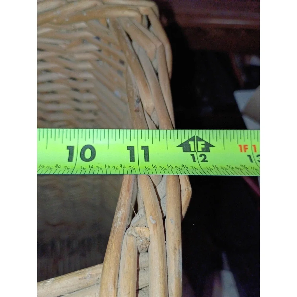 Rectangular‎ Woven Wooden Wicker Basket Blue Ribbon Bow Vintage Cottage Core